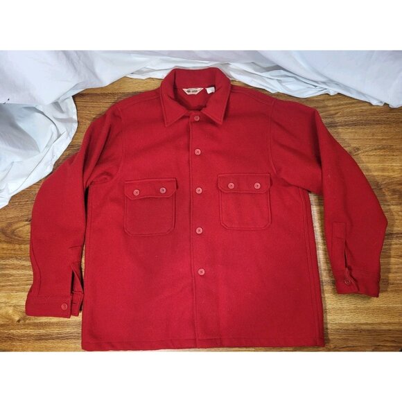 Vintage Boy Scouts Jacket Mens 48 Red Wool Blend Official Shirt BSOA Shacket 553 - Picture 1 of 5